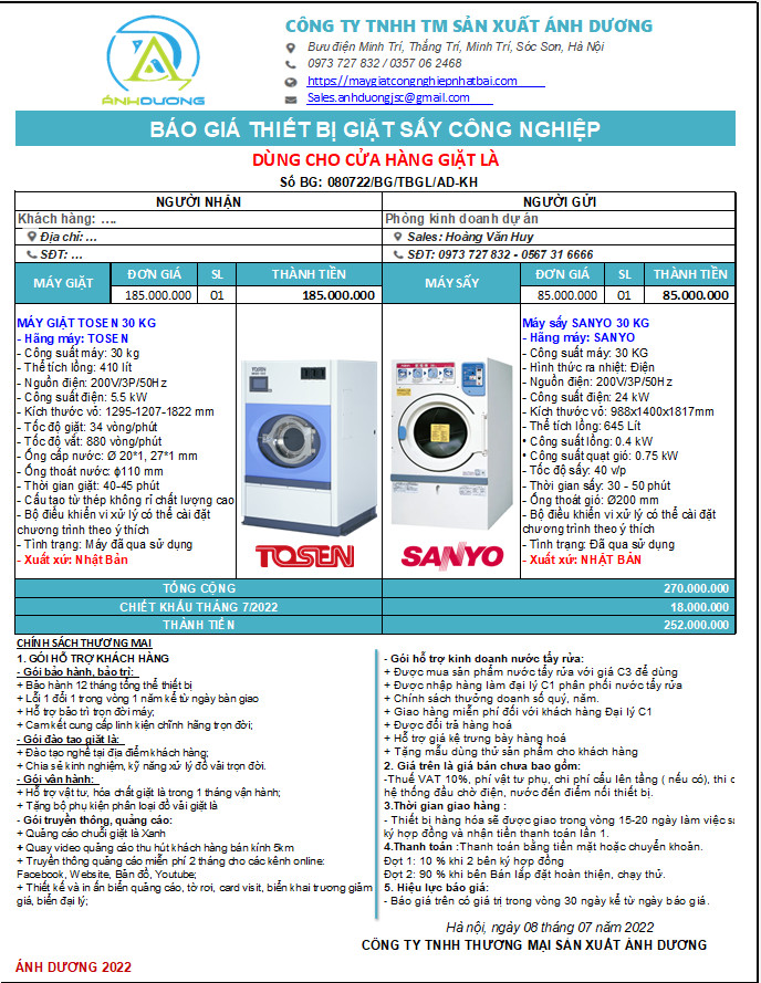 Báo giá máy giặt công nghiệp Tosen 20kg MOX-20C